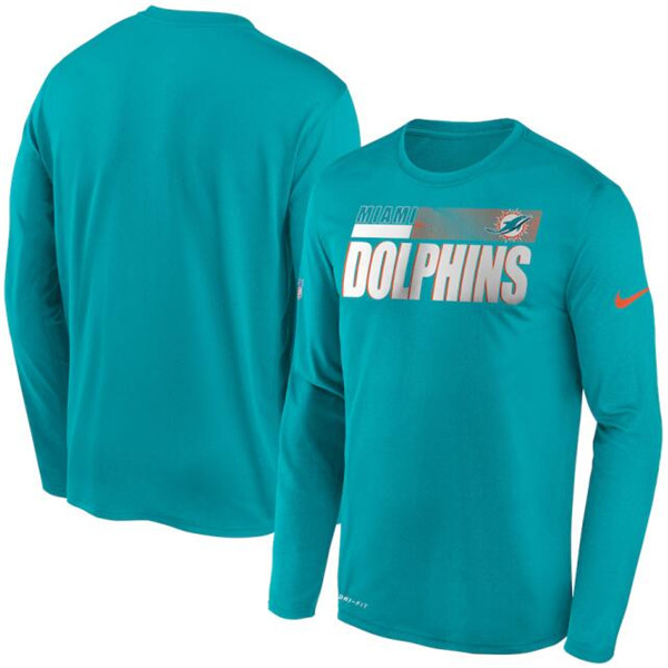 Miami Dolphins 2020 Aqua Sideline Impact Legend Performance Long Sleeve NFL T-Shirt (All Size)